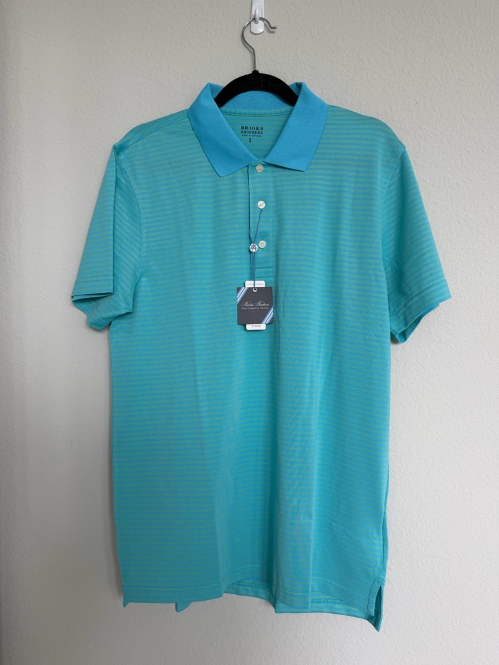 Brooks Brothers Performance Series Green and Blue Striped Polo Shirt